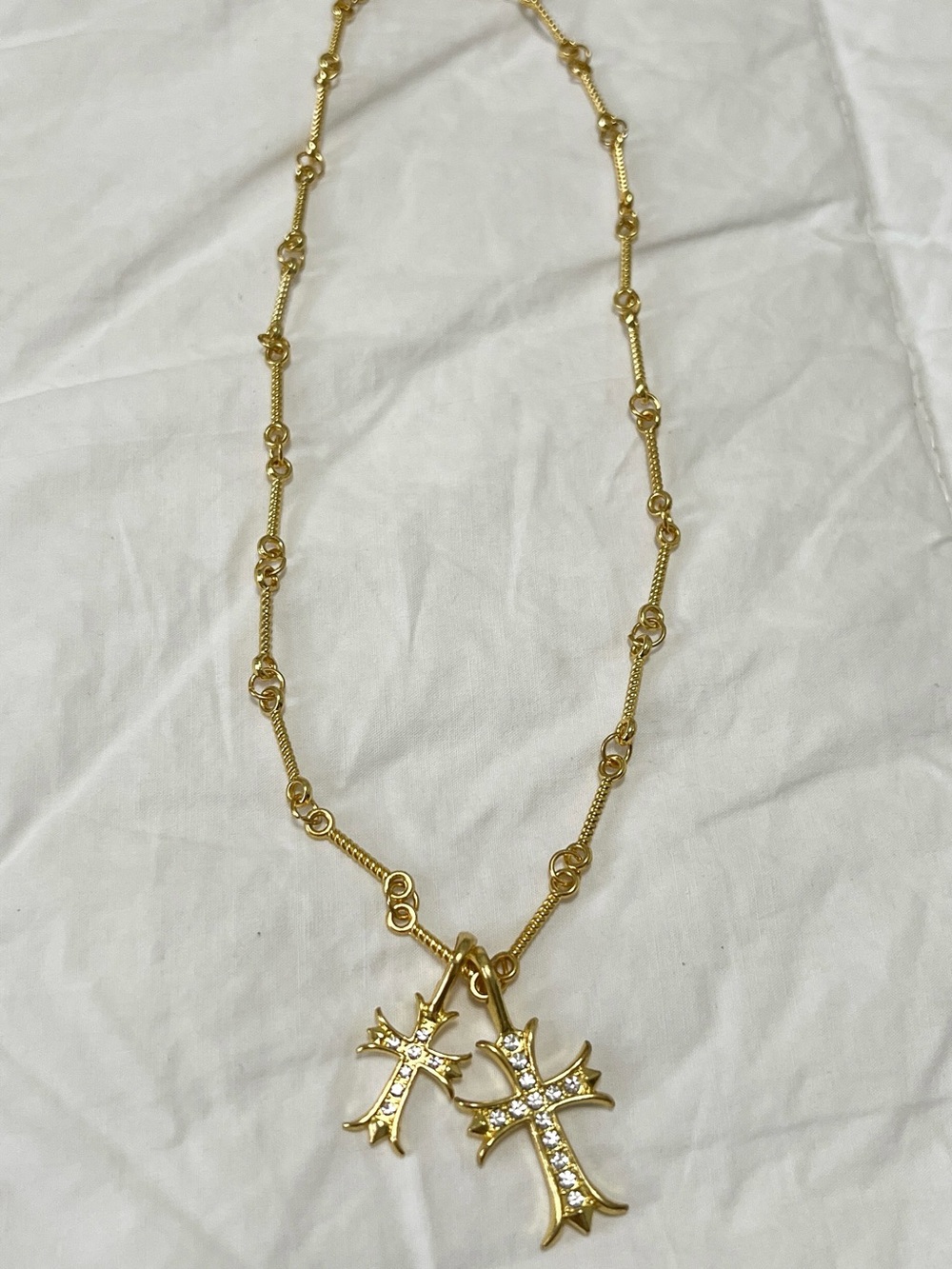 Gold Cross Pendant Necklace with Crystal Accents